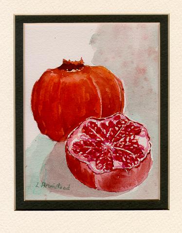 Pomegranate by Louise Dillow Armistead, watercolor painting